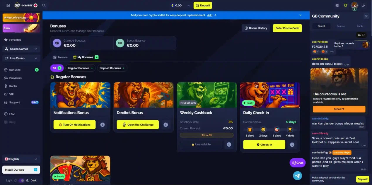 Current Goldbet bonus terms page