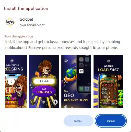 Goldbet official sitemap or mobile interface showing application access
